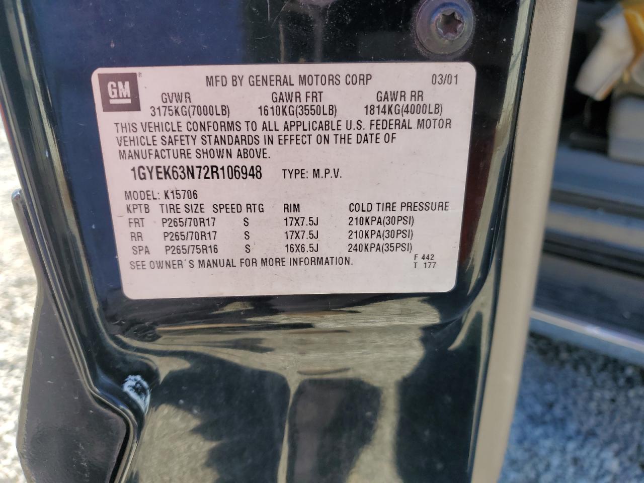 2002 Cadillac Escalade Luxury VIN: 1GYEK63N72R106948 Lot: 90424875