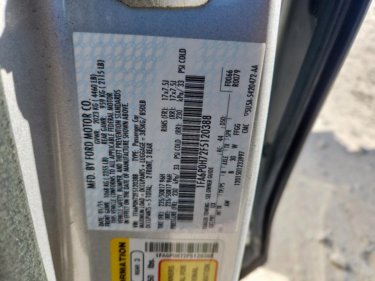 2015 Ford Fusion Se VIN: 1FA6P0H72F5120388 Lot: 92441565