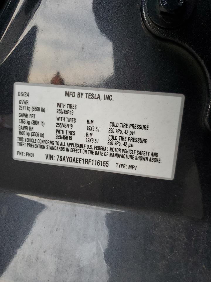 2024 Tesla Model Y VIN: 7SAYGAEE1RF116155 Lot: 90947775