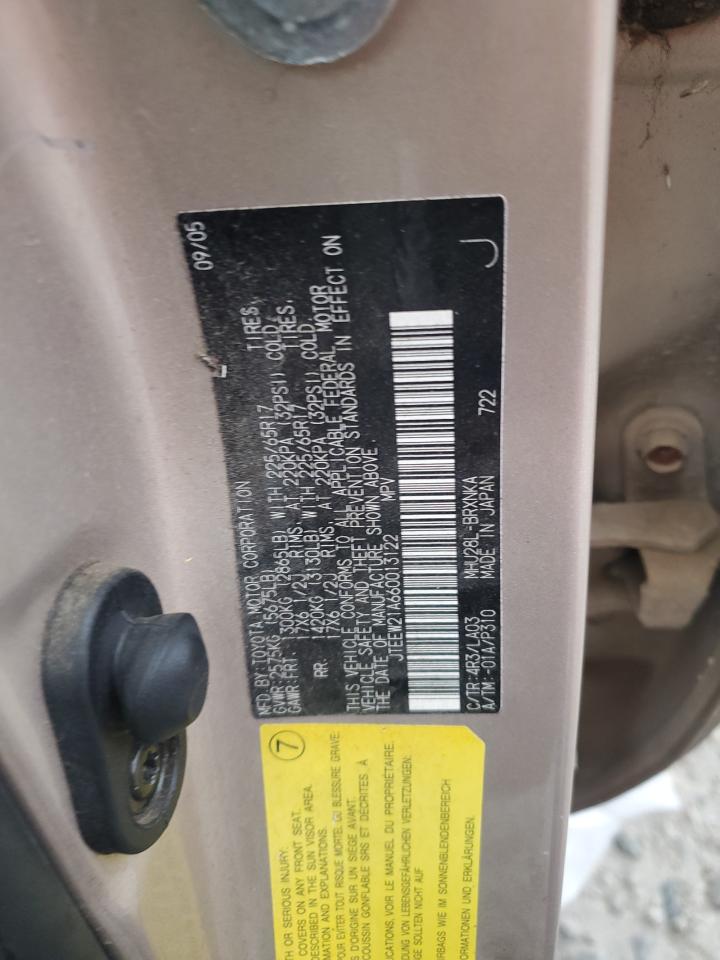 2006 Toyota Highlander Hybrid VIN: JTEEW21A660013122 Lot: 93524245