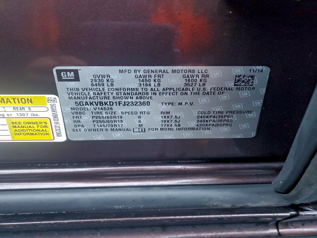 2015 Buick Enclave VIN: 5GAKVBKD1FJ232360 Lot: 92708395