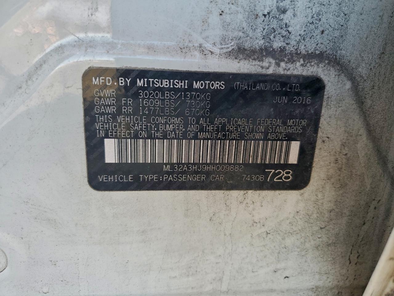 2017 Mitsubishi Mirage Es VIN: ML32A3HJ9HH009882 Lot: 94248595