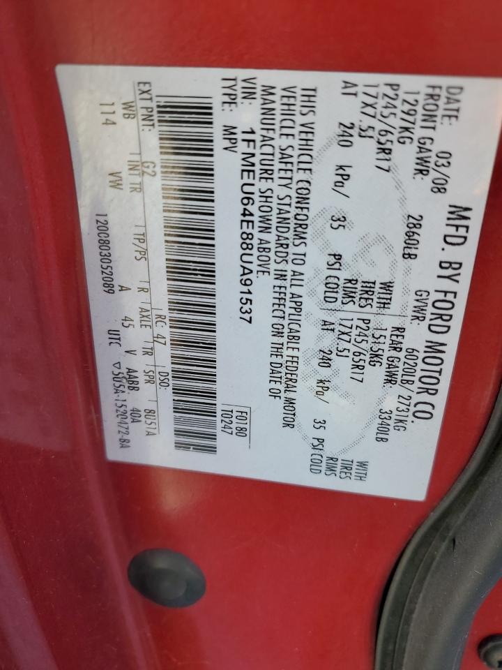 2008 Ford Explorer Eddie Bauer VIN: 1FMEU64E88UA91537 Lot: 92287075