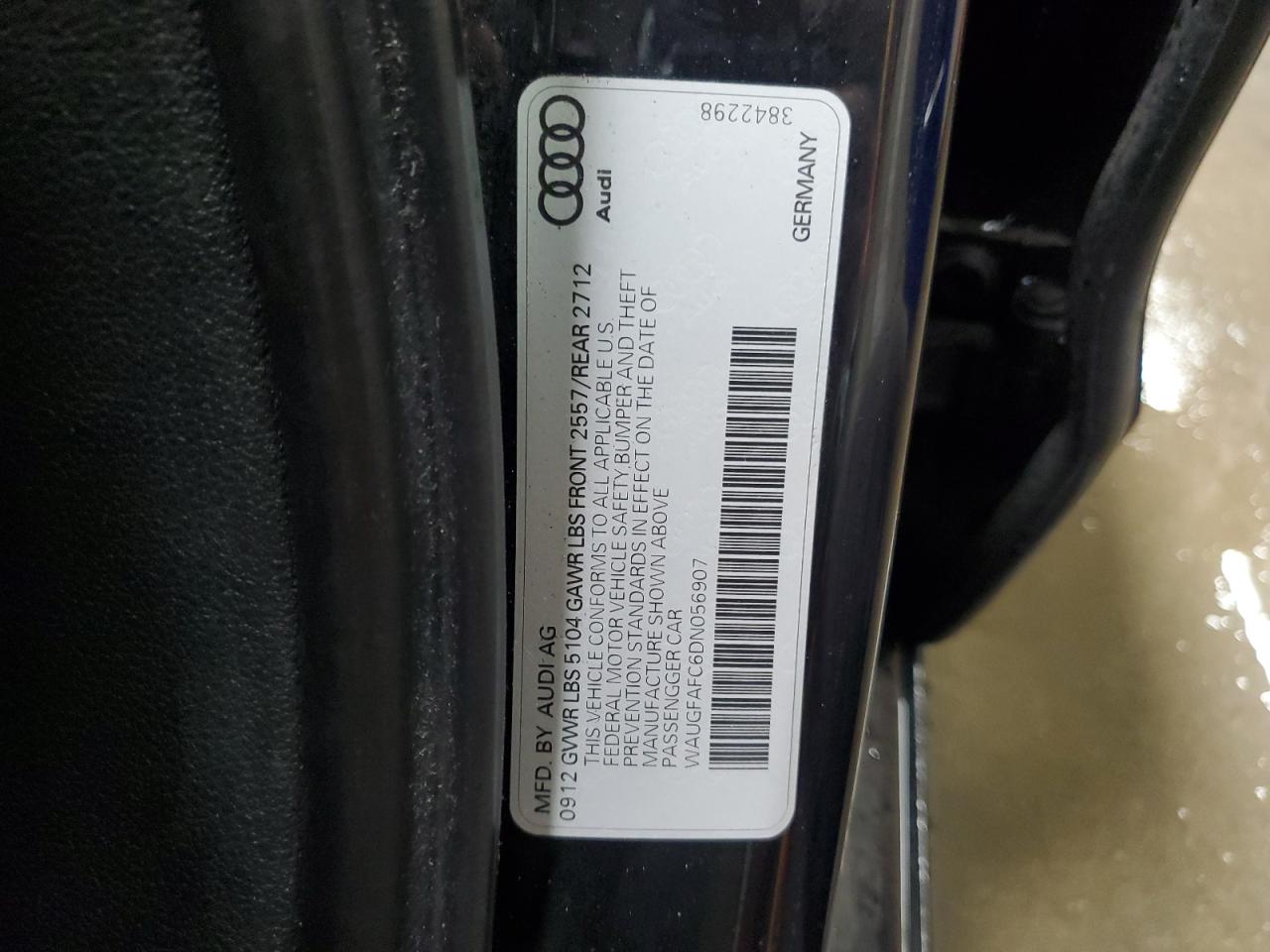 2013 Audi A6 Premium Plus VIN: WAUGFAFC6DN056907 Lot: 92931695