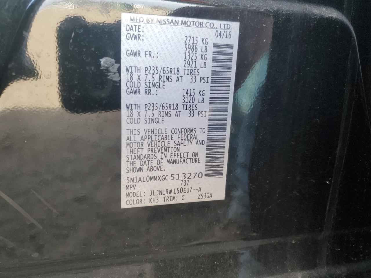 2016 Infiniti Qx60 VIN: 5N1AL0MMXGC513270 Lot: 91435605