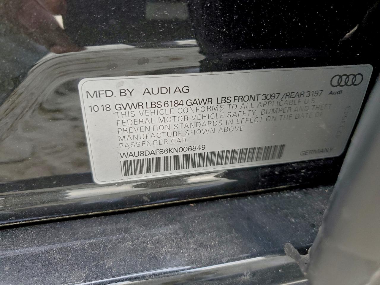 2019 Audi A8 L VIN: WAU8DAF86KN006849 Lot: 93827585