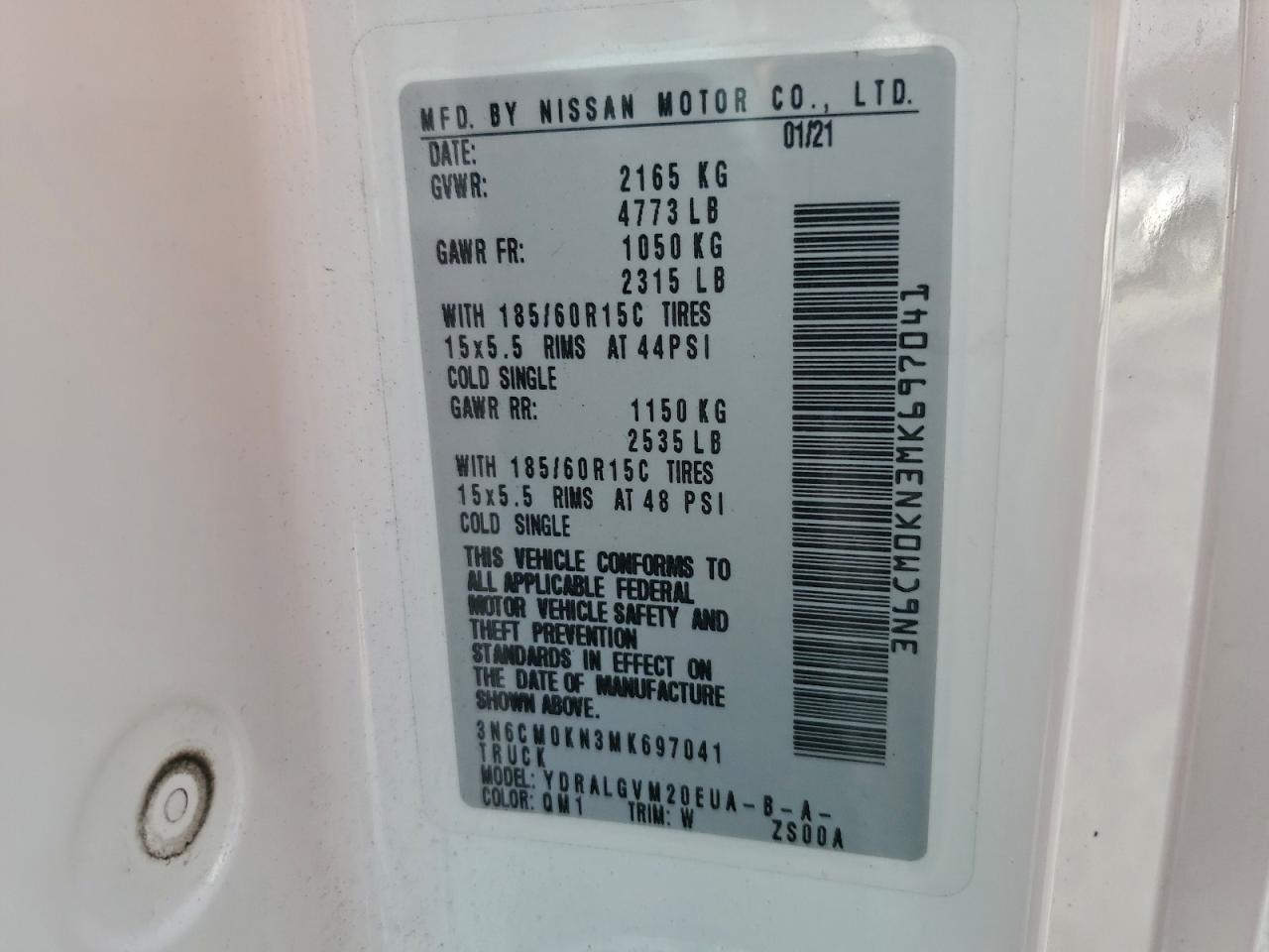 2021 Nissan Nv200 2.5S VIN: 3N6CM0KN3MK697041 Lot: 92662625