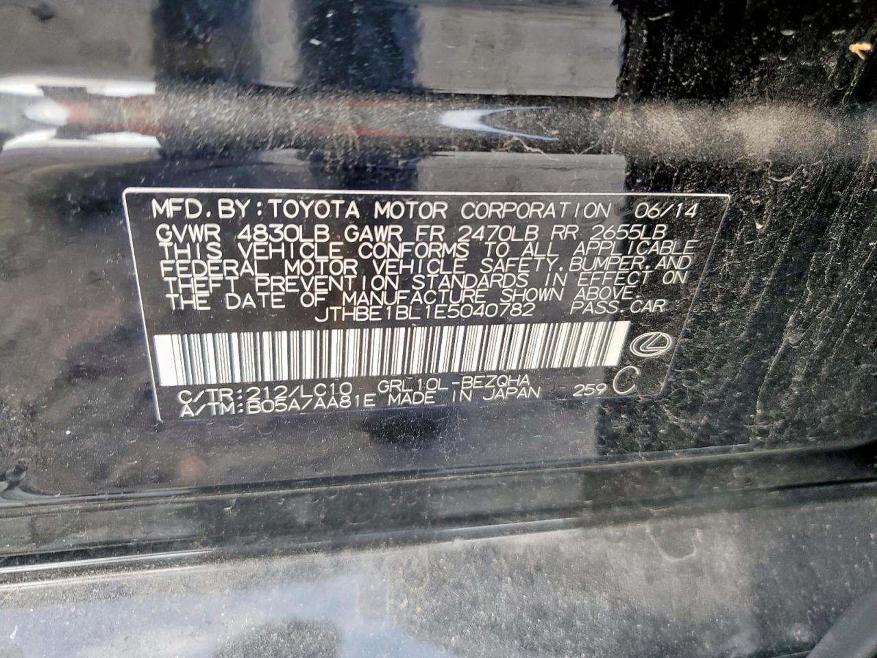 2014 Lexus Gs 350 VIN: JTHBE1BL1E5040782 Lot: 93620695