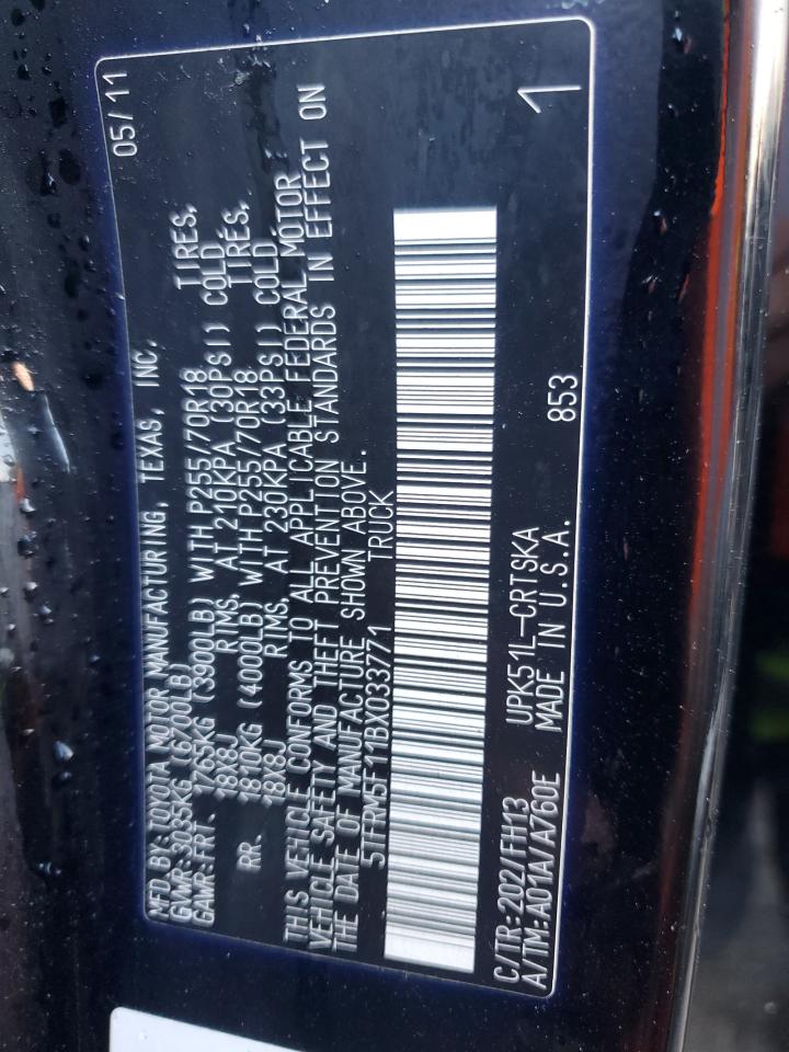 2011 Toyota Tundra Double Cab Sr5 VIN: 5TFRM5F11BX033771 Lot: 91422425