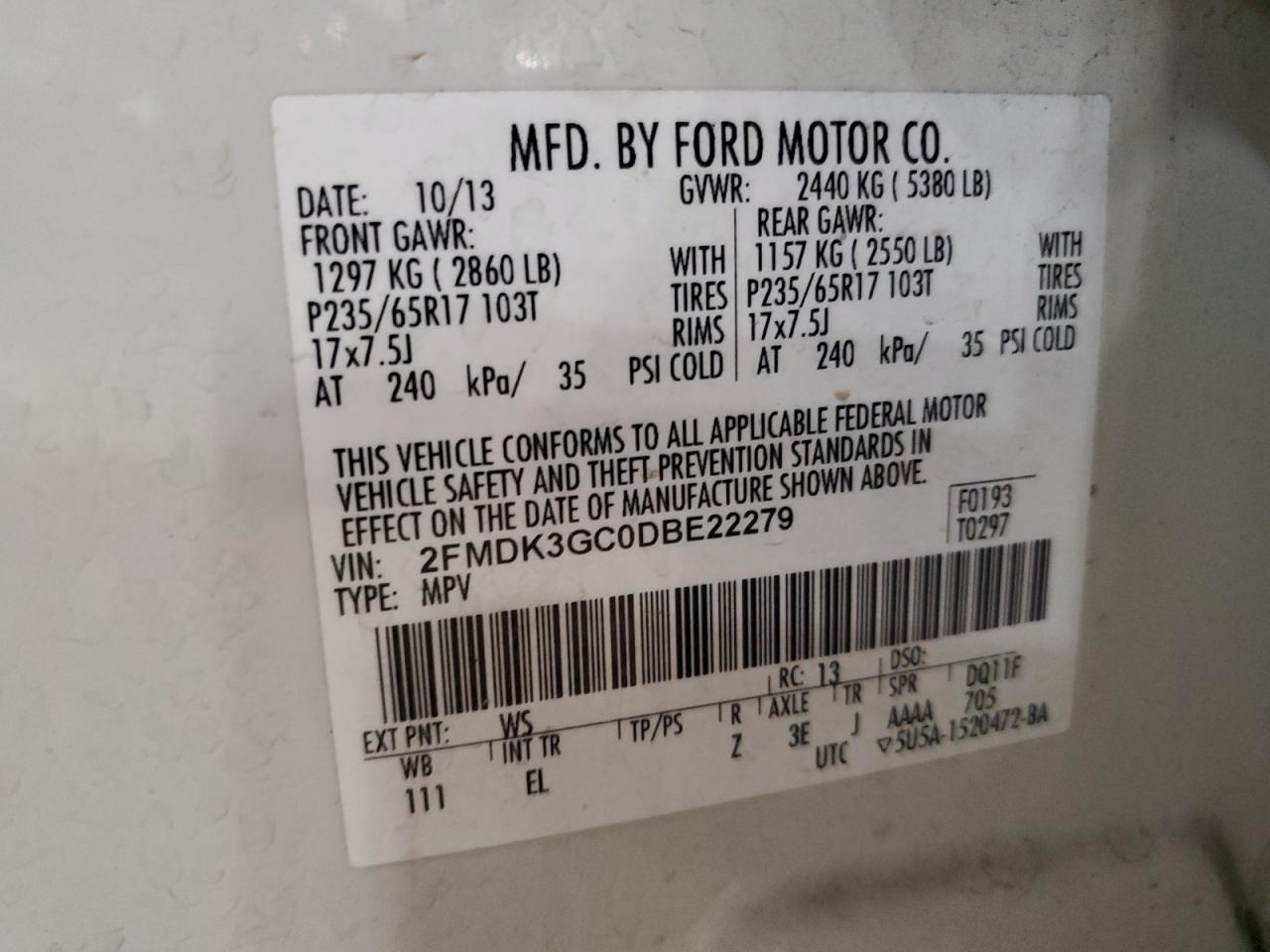 2013 Ford Edge Se VIN: 2FMDK3GC0DBE22279 Lot: 93383975