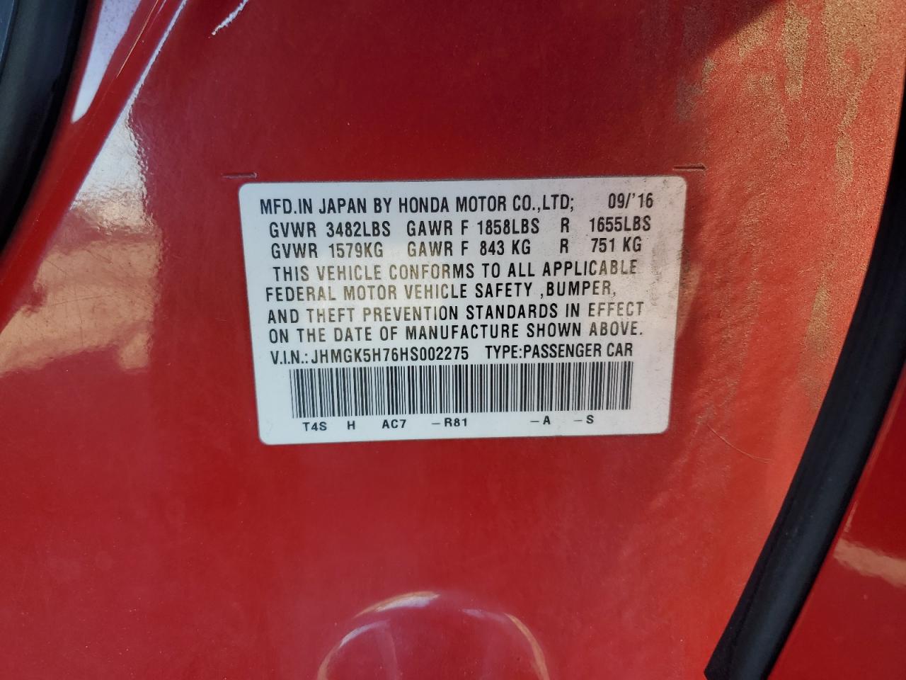 2017 Honda Fit Ex VIN: JHMGK5H76HS002275 Lot: 93491385