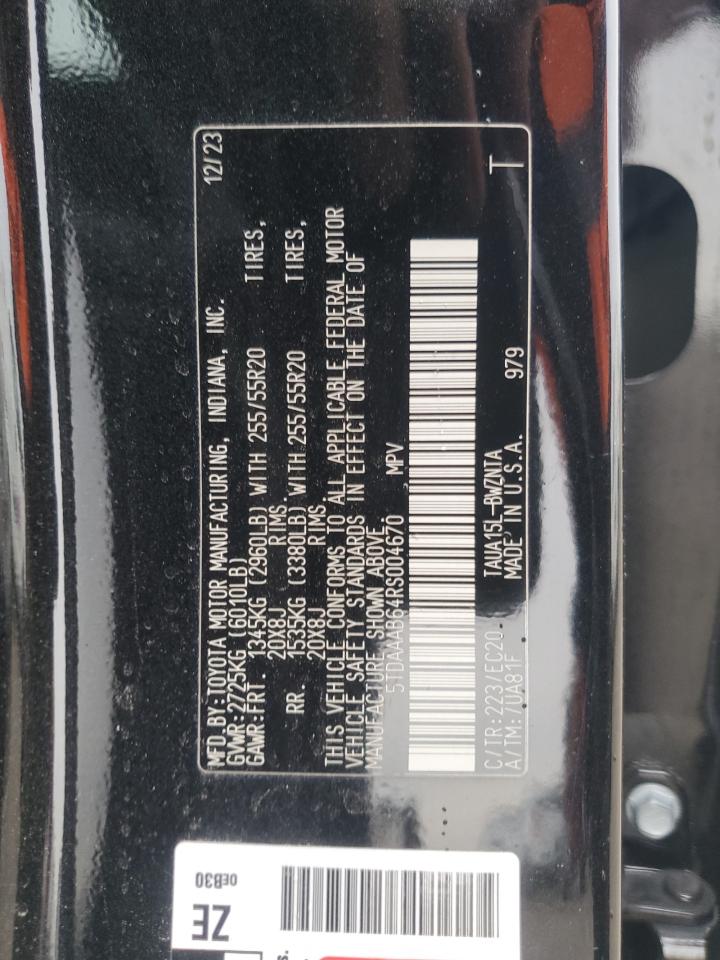 2024 Lexus Tx 350 Base VIN: 5TDAAAB64RS004670 Lot: 92689175