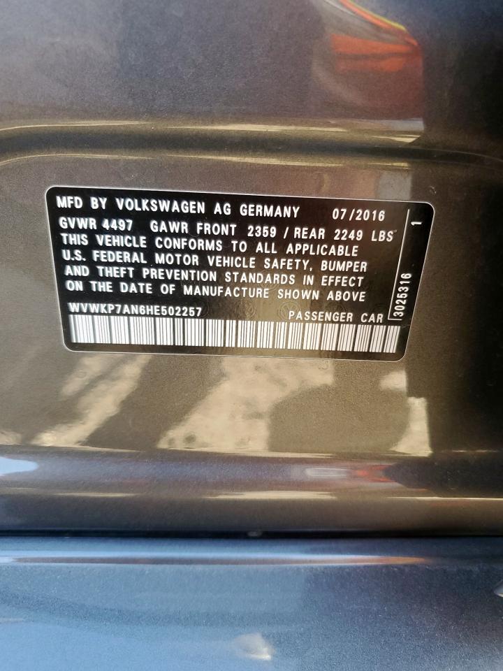 2017 Volkswagen Cc Sport VIN: WVWKP7AN6HE502257 Lot: 92620655