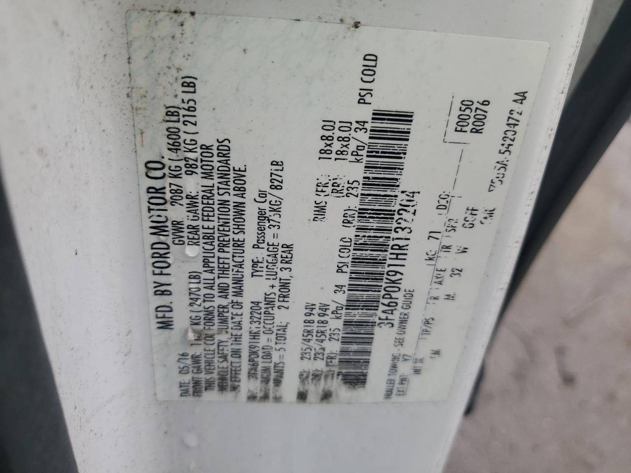 2017 Ford Fusion Titanium VIN: 3FA6P0K91HR132204 Lot: 91162785