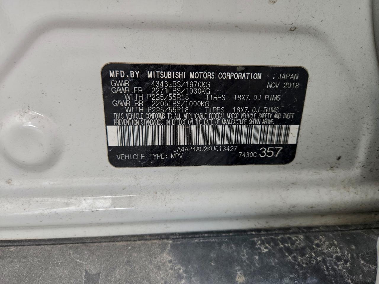 2019 Mitsubishi Outlander Sport Se VIN: JA4AP4AU2KU013427 Lot: 94532405