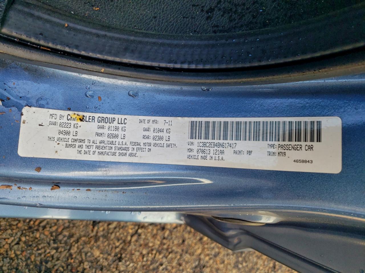 2011 Chrysler 200 Touring VIN: 1C3BC2EB4BN617417 Lot: 93704005