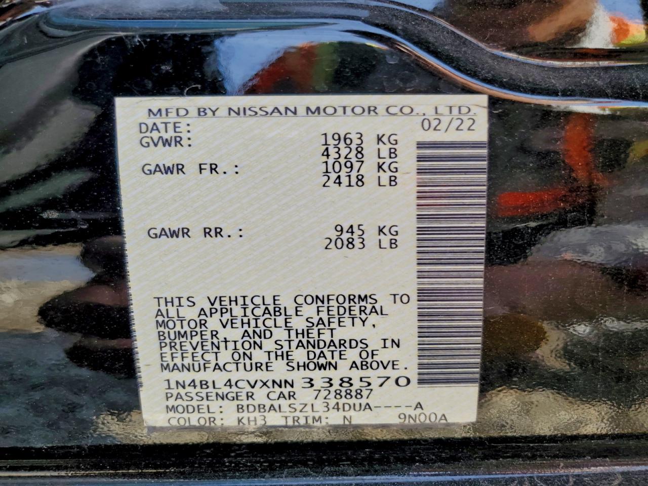 2022 Nissan Altima Sr VIN: 1N4BL4CVXNN338570 Lot: 94678315