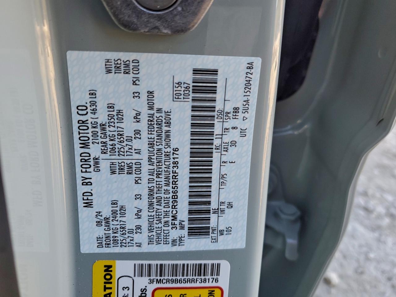 2024 Ford Bronco Sport Big Bend VIN: 3FMCR9B65RRF38176 Lot: 94280195