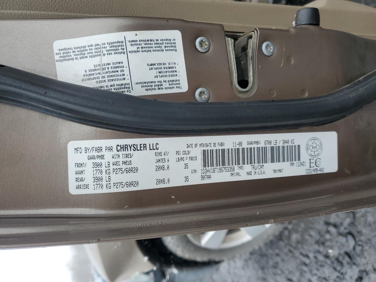 2009 Dodge Ram 1500 VIN: 1D3HV18T19S753358 Lot: 91826905