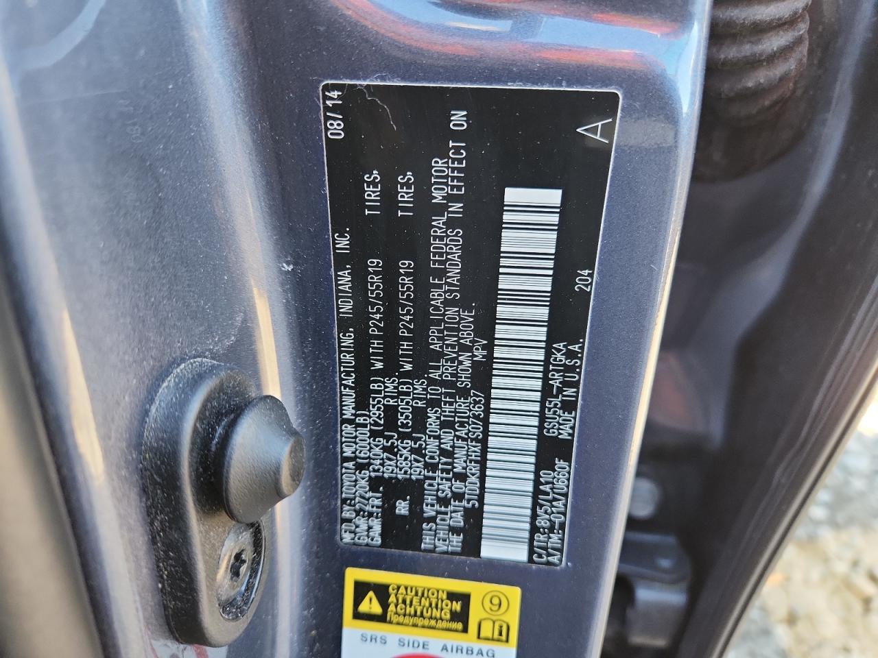 2015 Toyota Highlander Limited VIN: 5TDDKRFHXFS073637 Lot: 92263215