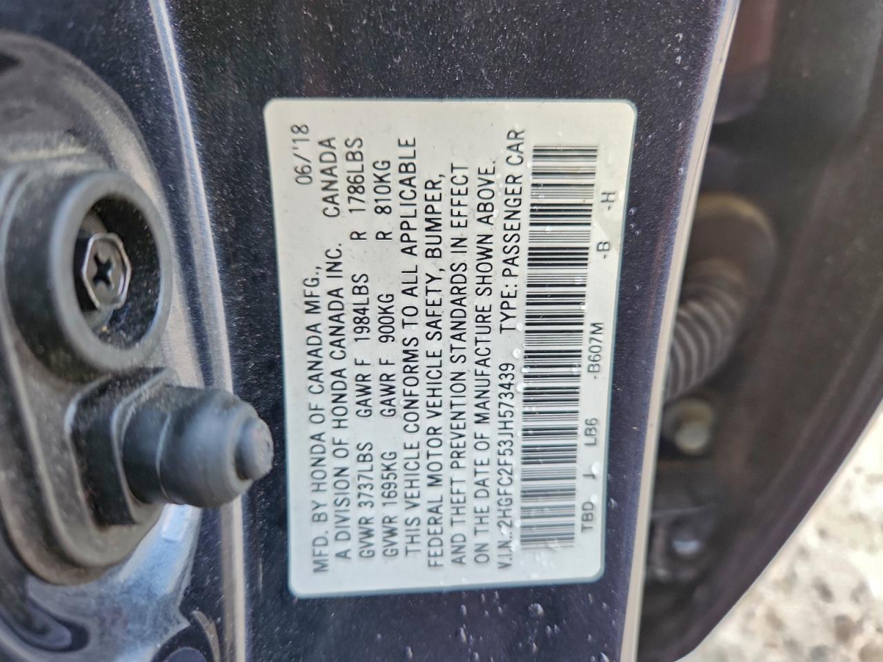 2018 Honda Civic Lx VIN: 2HGFC2F53JH573439 Lot: 93779295