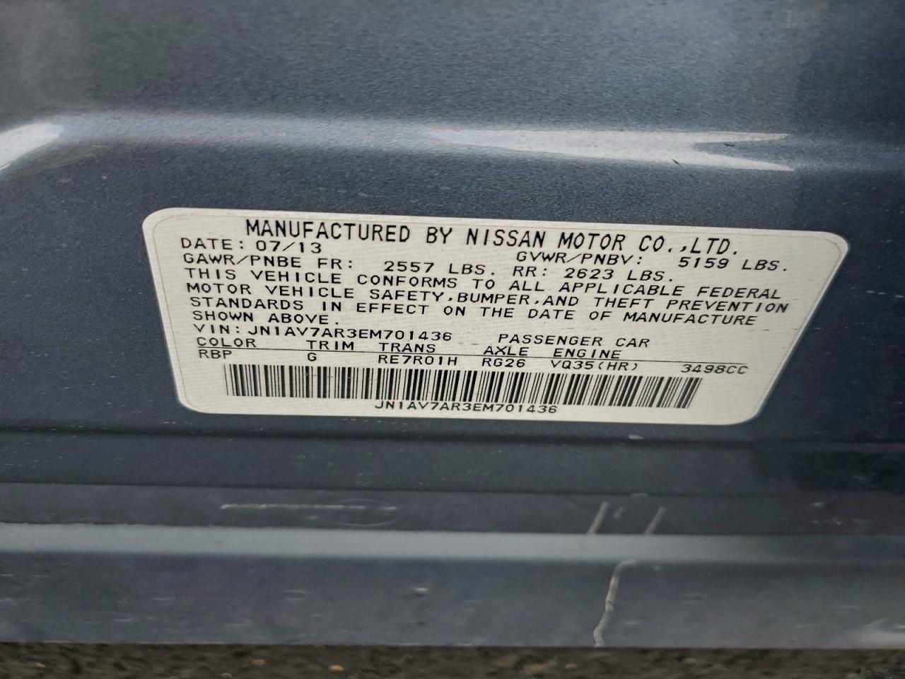 2014 Infiniti Q50 Hybrid Premium VIN: JN1AV7AR3EM701436 Lot: 94193795