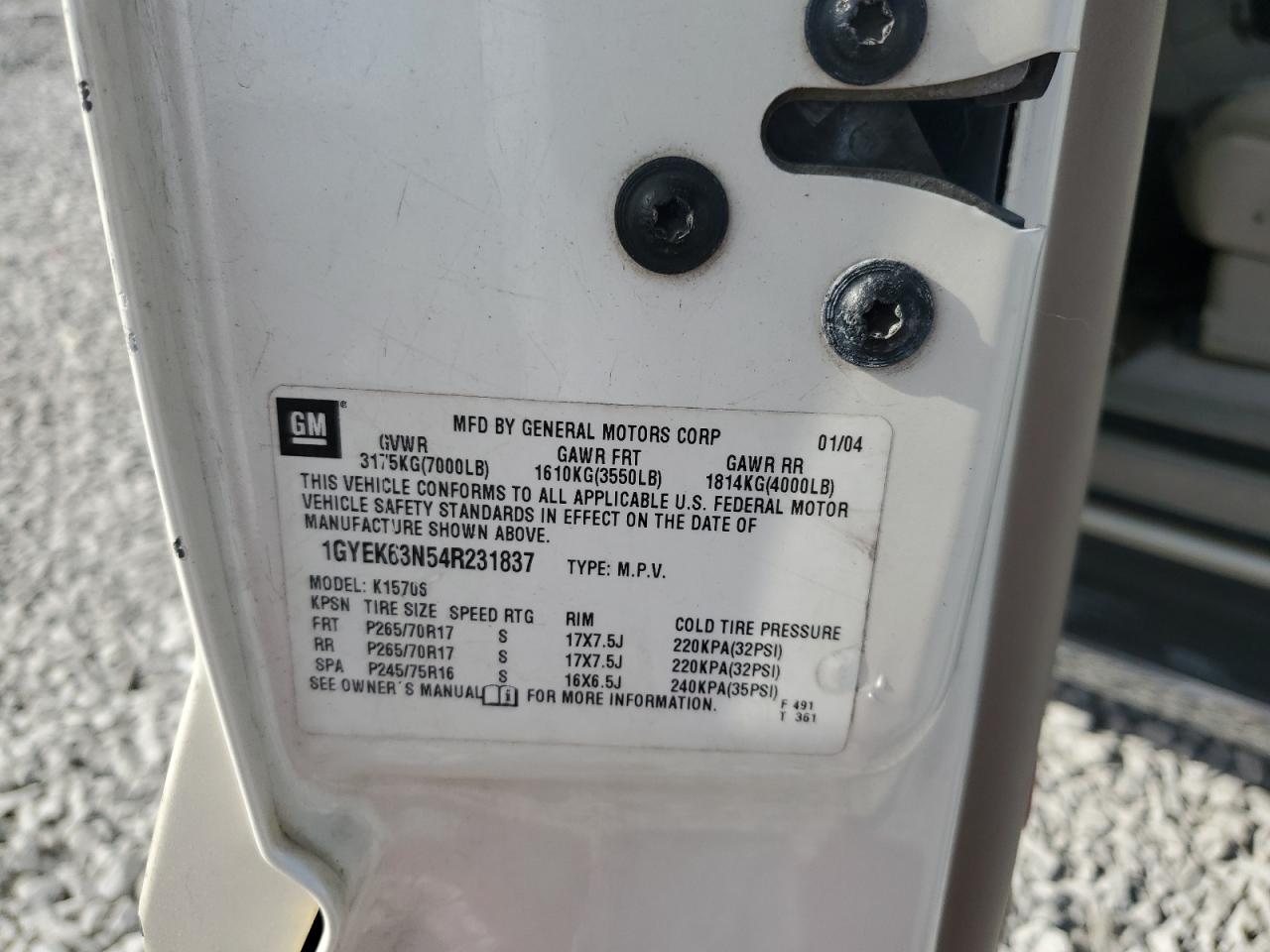 2004 Cadillac Escalade Luxury VIN: 1GYEK63N54R231837 Lot: 92447235