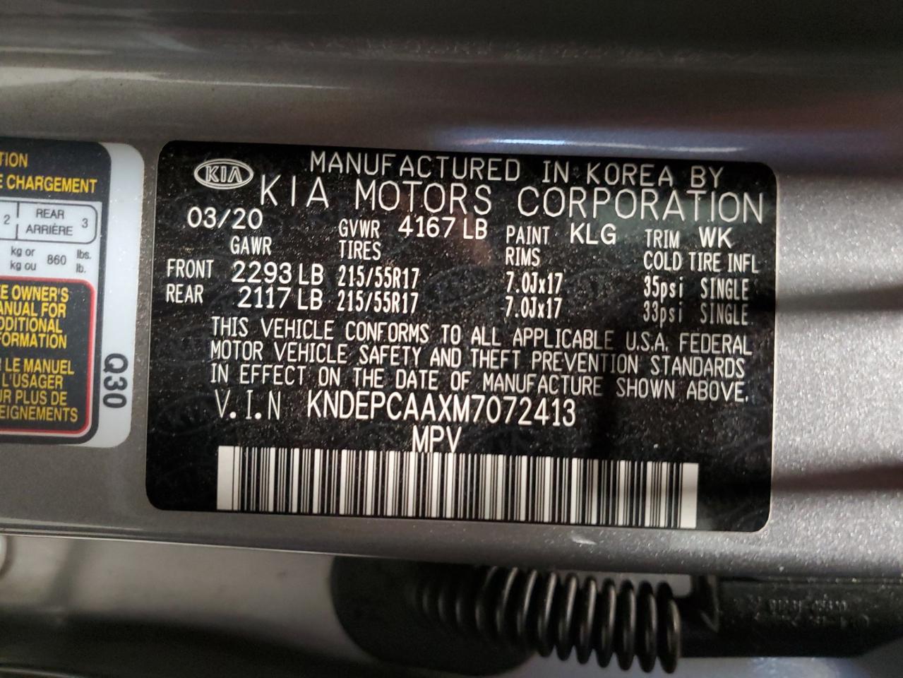 2021 Kia Seltos Lx VIN: KNDEPCAAXM7072413 Lot: 91491585