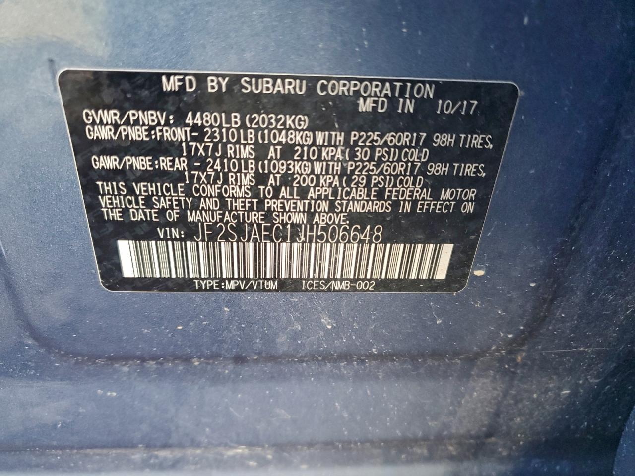 2018 Subaru Forester 2.5I Premium VIN: JF2SJAEC1JH506648 Lot: 94559775