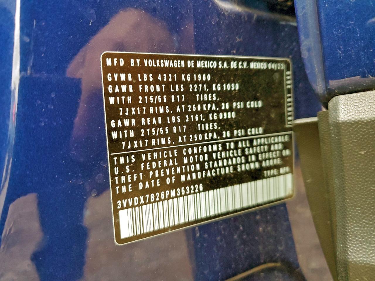 2023 Volkswagen Taos S VIN: 3VVDX7B26PM353226 Lot: 92753275