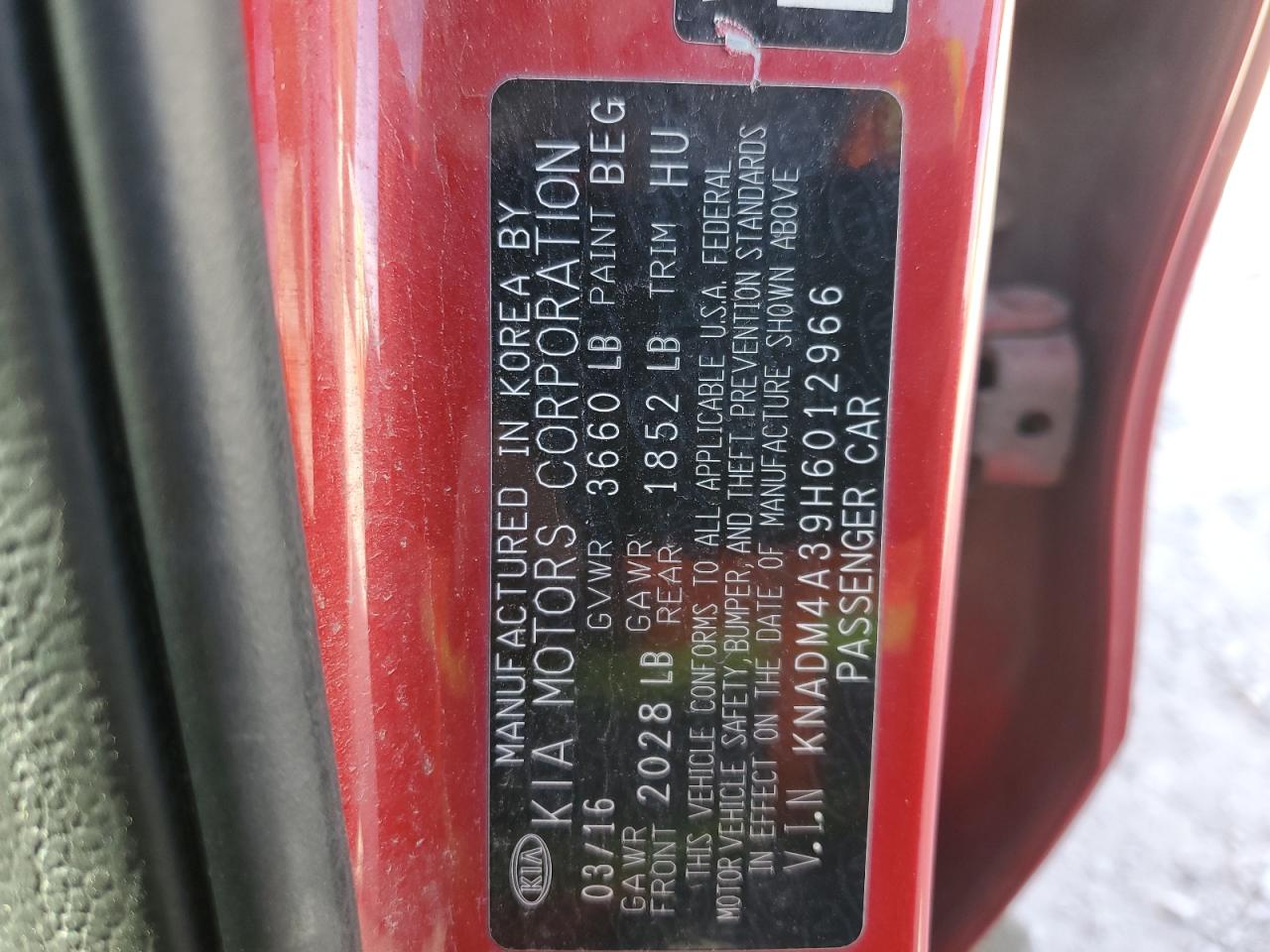 2017 Kia Rio Lx VIN: KNADM4A39H6012966 Lot: 91224915