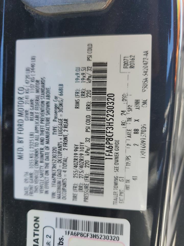 2017 Ford Mustang Gt VIN: 1FA6P8CF3H5230320 Lot: 91086485