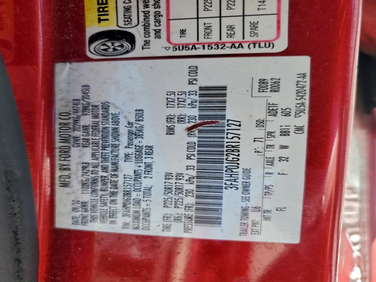 2011 Ford Fusion Sel VIN: 3FAHP0JG2BR157127 Lot: 94264495