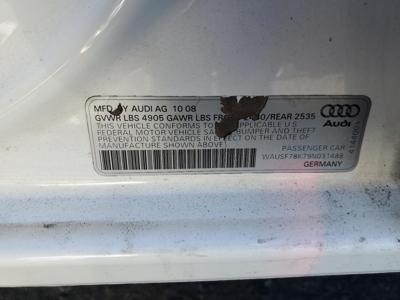 2009 Audi A4 Premium Plus VIN: WAUSF78K79N031488 Lot: 90794265