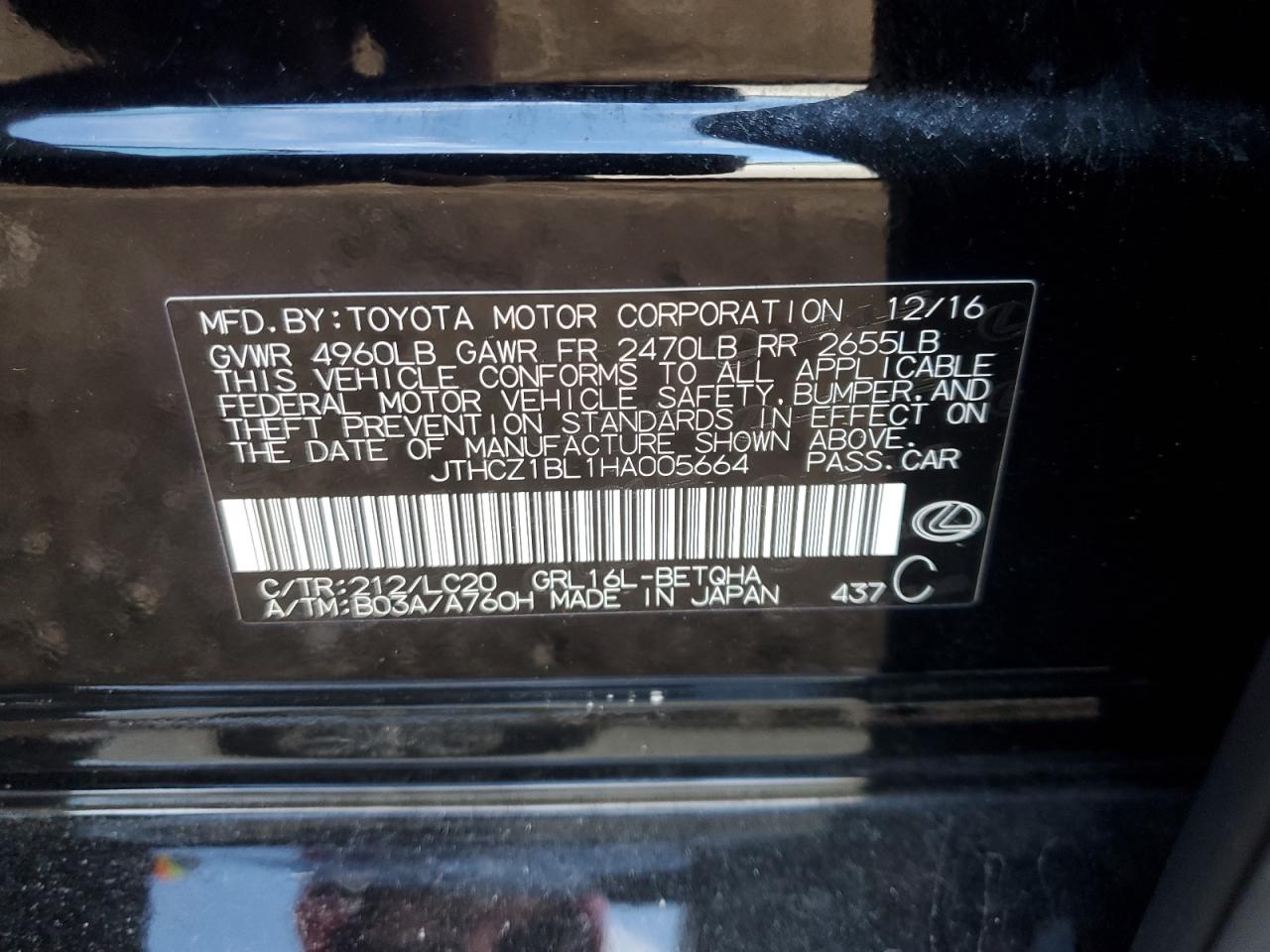 2017 Lexus Gs 350 Base VIN: JTHCZ1BL1HA005664 Lot: 90521955