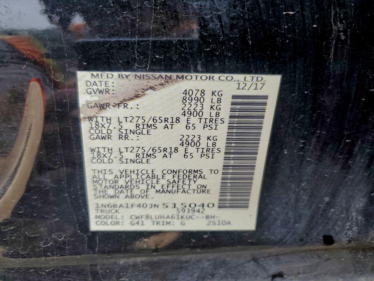 2018 Nissan Titan Xd Sl VIN: 1N6BA1F40JN515040 Lot: 93953645