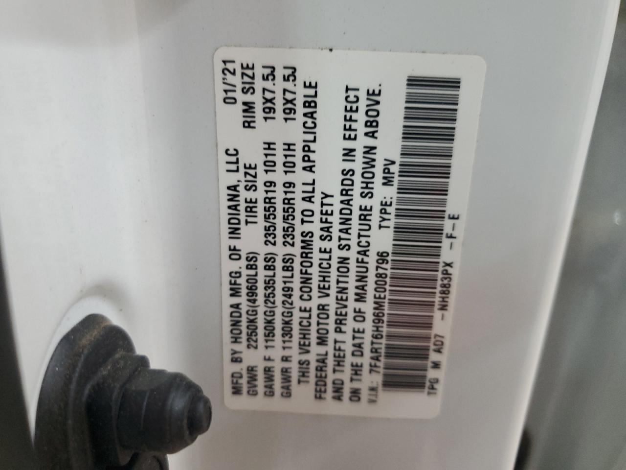 2021 Honda Cr-V Touring VIN: 7FART6H96ME008796 Lot: 90789625