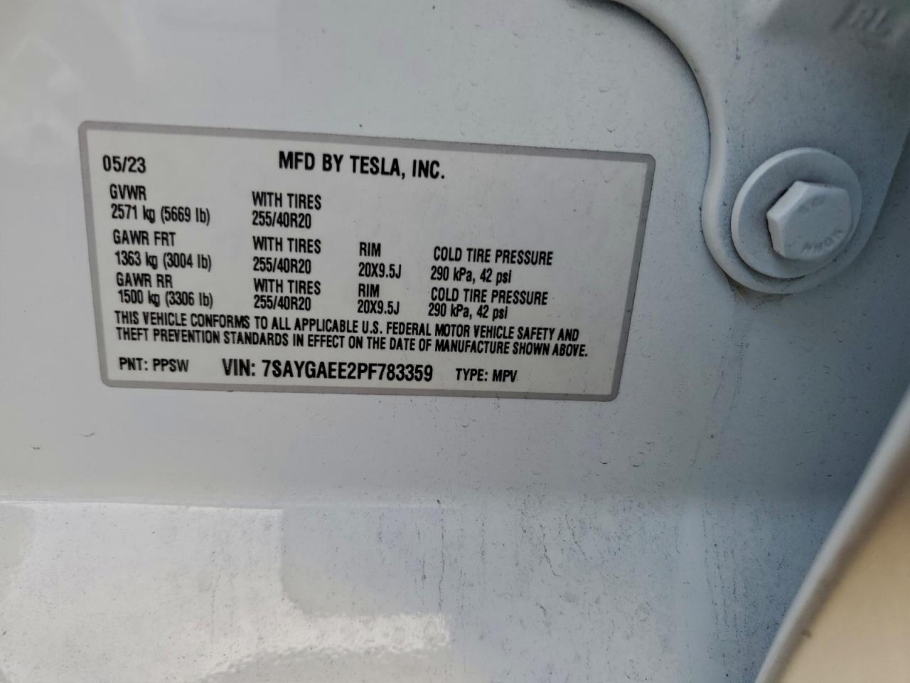 2023 Tesla Model Y VIN: 7SAYGAEE2PF783359 Lot: 93831135