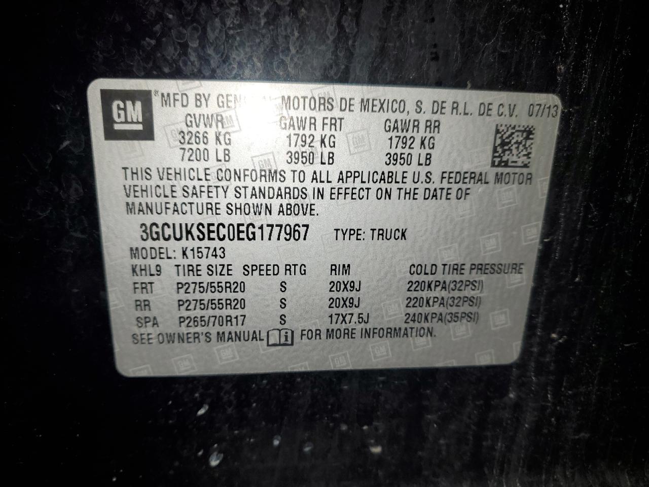 2014 Chevrolet Silverado K1500 Ltz VIN: 3GCUKSEC0EG177967 Lot: 91641415