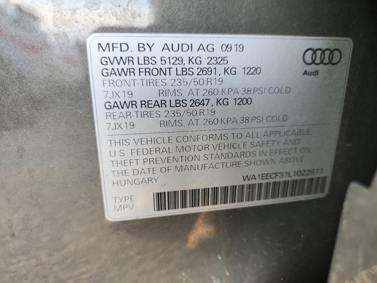 2020 Audi Q3 Premium Plus S-Line VIN: WA1EECF31L1022611 Lot: 92845245