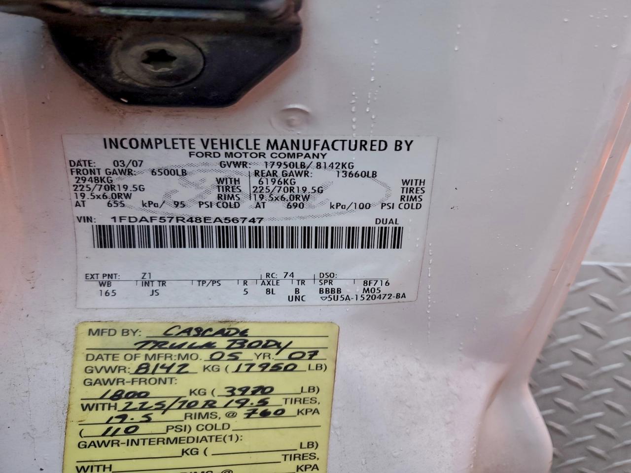 2008 Ford F550 Super Duty VIN: 1FDAF57R48EA56747 Lot: 94335235