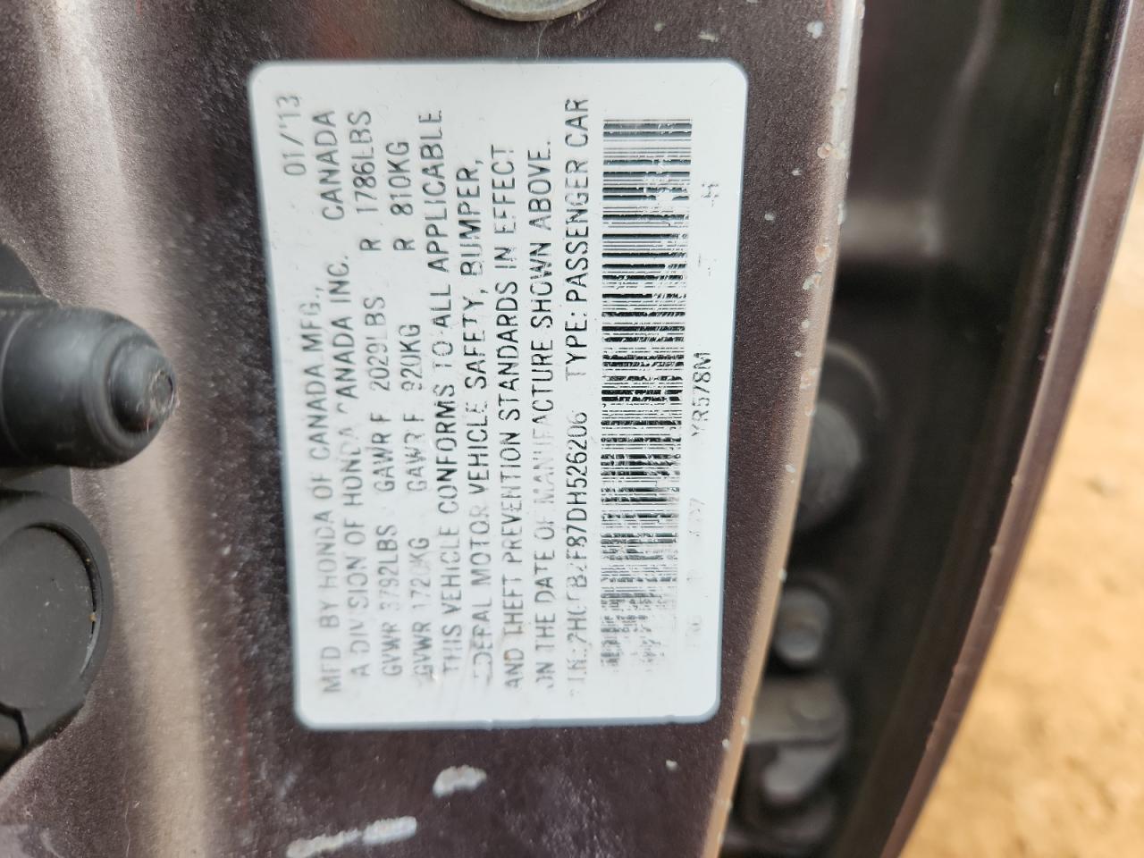 2013 Honda Civic Ex VIN: 2HGFB2F87DH526206 Lot: 91733255