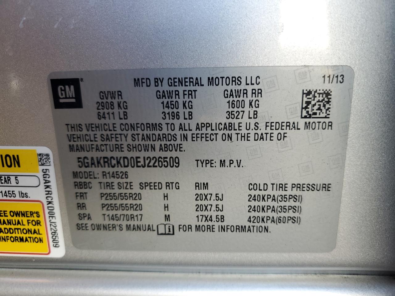 2014 Buick Enclave VIN: 5GAKRCKD0EJ226509 Lot: 92329145