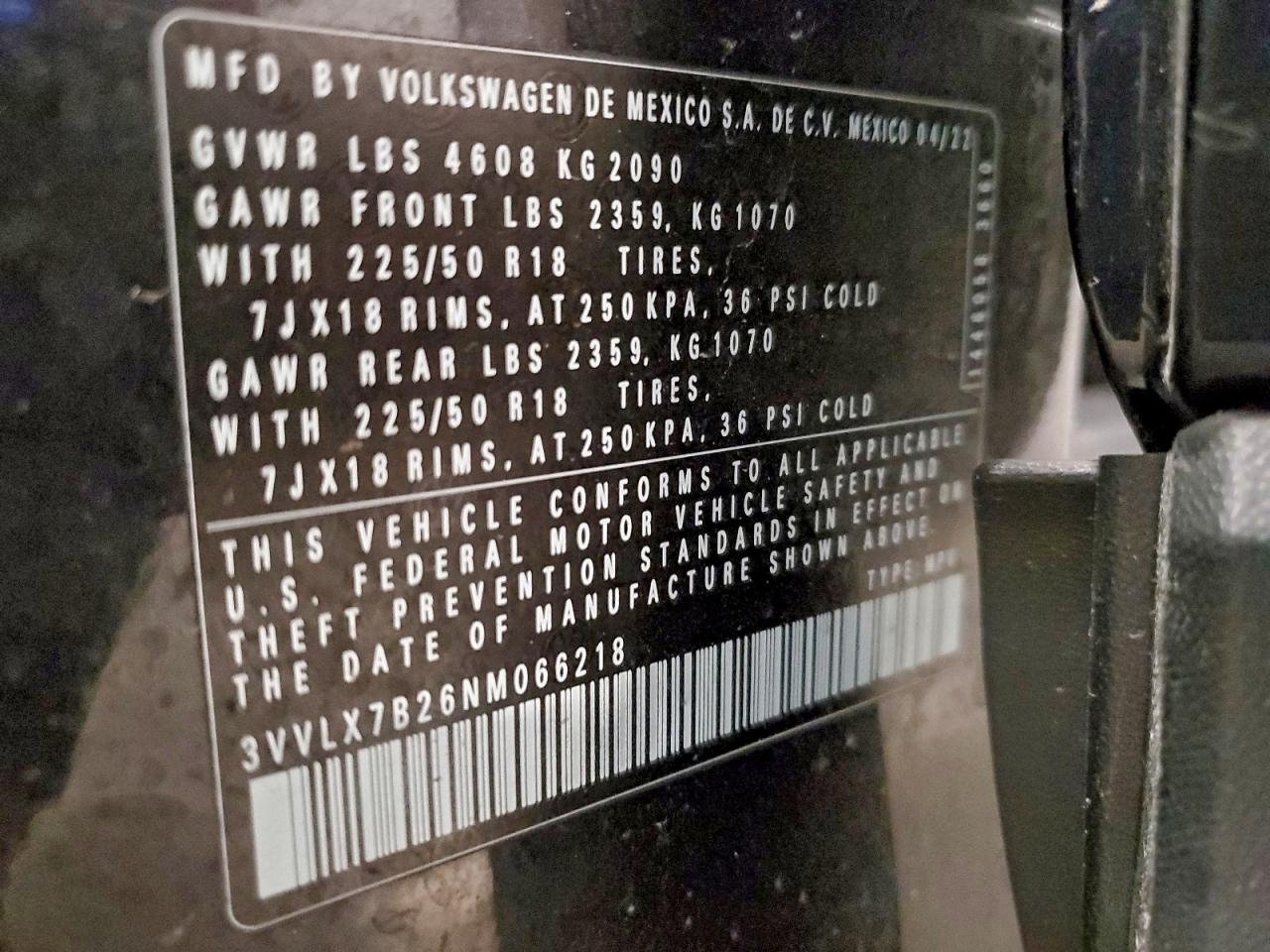 2022 Volkswagen Taos Se Iq Drive VIN: 3VVLX7B26NM066218 Lot: 93662135