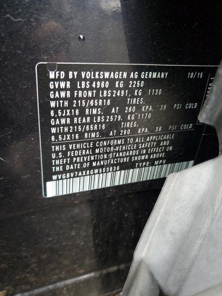 2016 Volkswagen Tiguan S VIN: WVGBV7AX8GW553836 Lot: 93029585