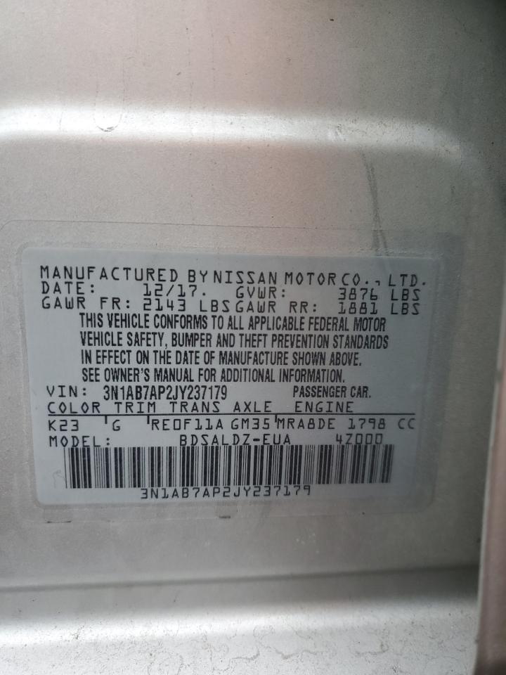 2018 Nissan Sentra S VIN: 3N1AB7AP2JY237179 Lot: 92911865