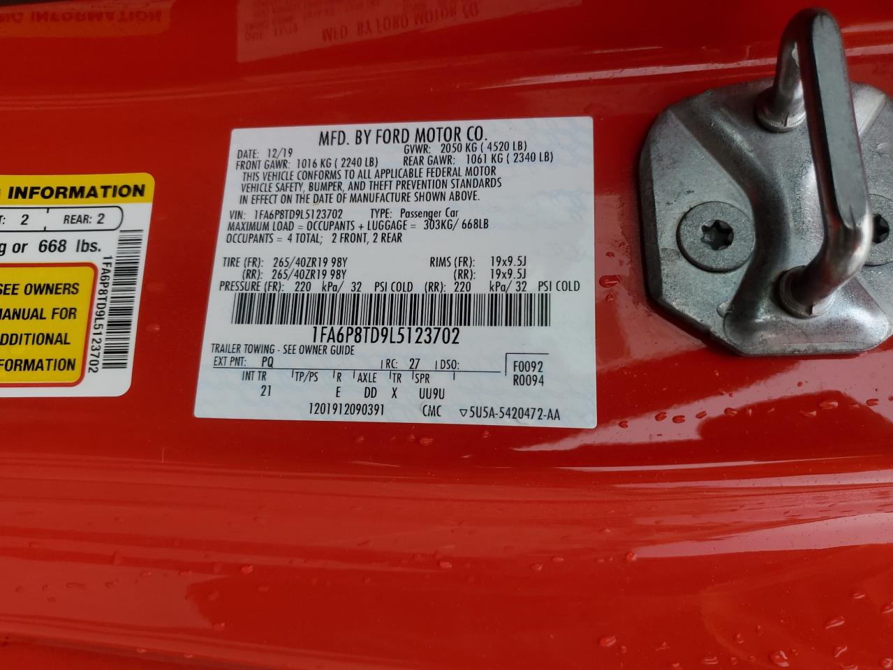 2020 Ford Mustang VIN: 1FA6P8TD9L5123702 Lot: 93341645