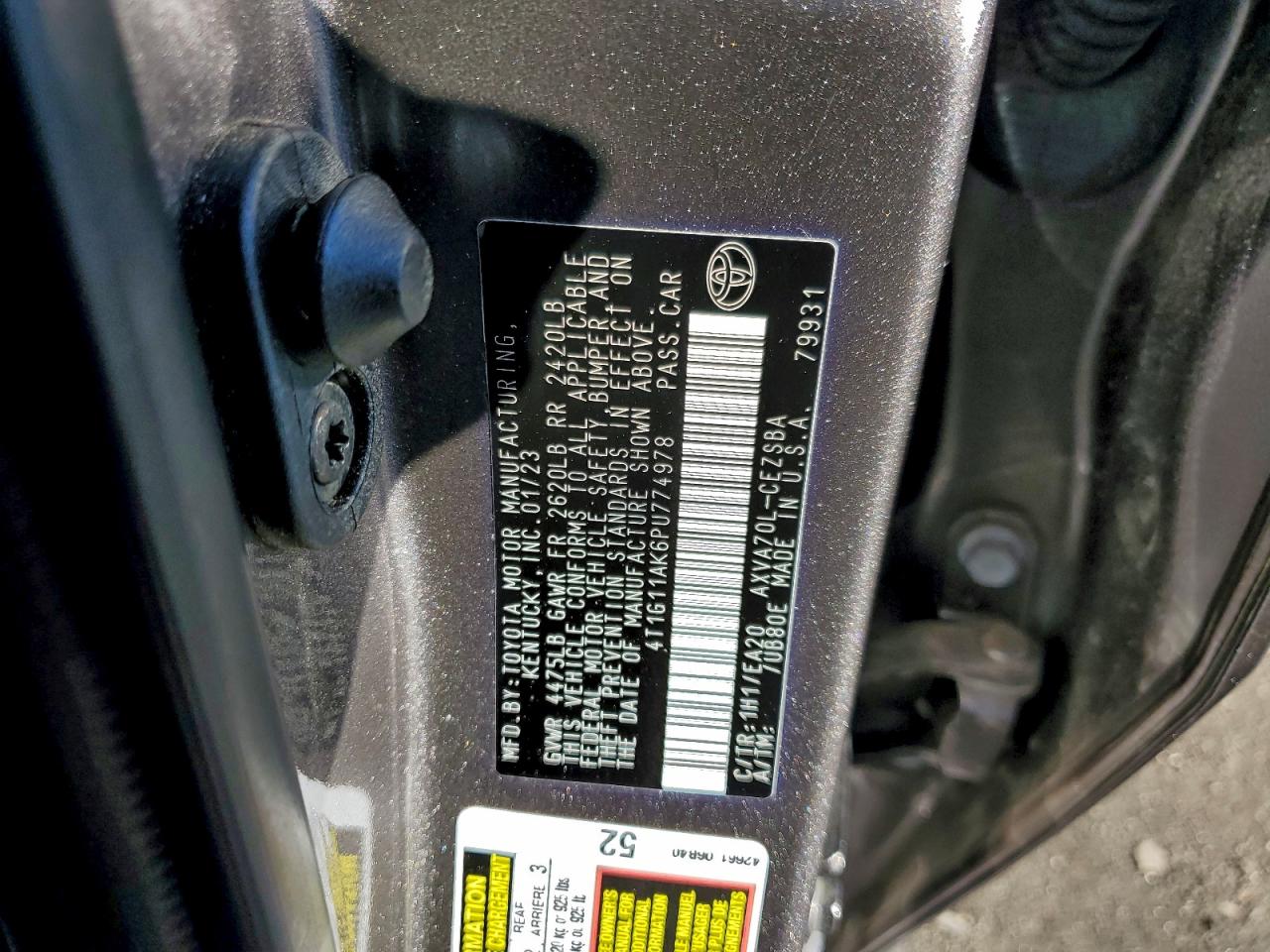 2023 Toyota Camry Se Night Shade VIN: 4T1G11AK6PU774978 Lot: 93725445