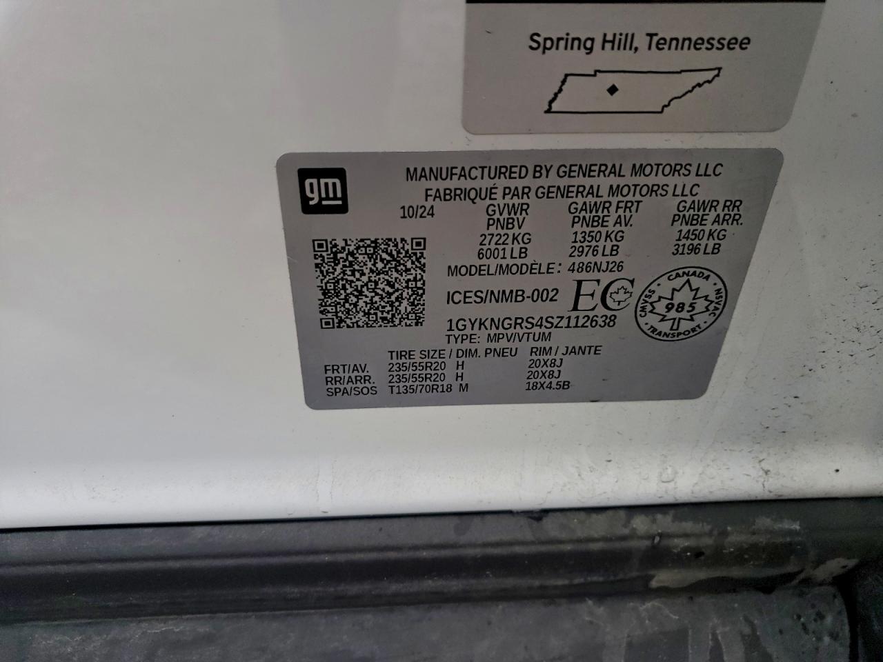 2025 Cadillac Xt5 Sport VIN: 1GYKNGRS4SZ112638 Lot: 94143105