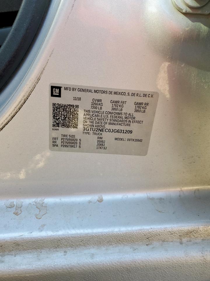 2018 GMC Sierra K1500 Slt VIN: 3GTU2NEC0JG631209 Lot: 65549595